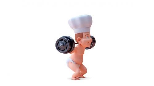 Videohive - Fun 3D cartoon of a baby lifting weights - 36749513 - 36749513