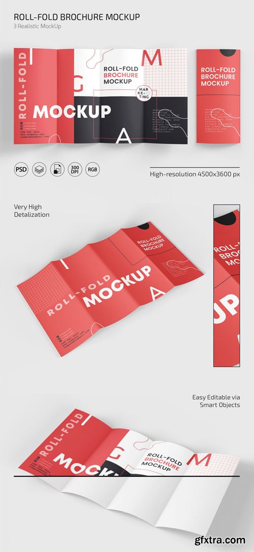 Roll-fold Brochure PSD Mockup Templates