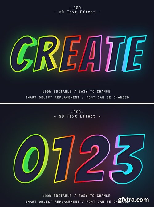 3D Colorful Glowing Text Effect Photoshop