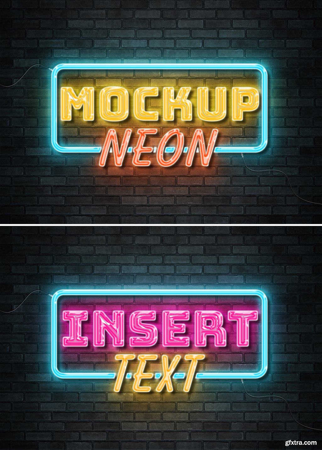 Neon Sign Text Effect on Brick Wall with Wires Mockup 405246369 » GFxtra