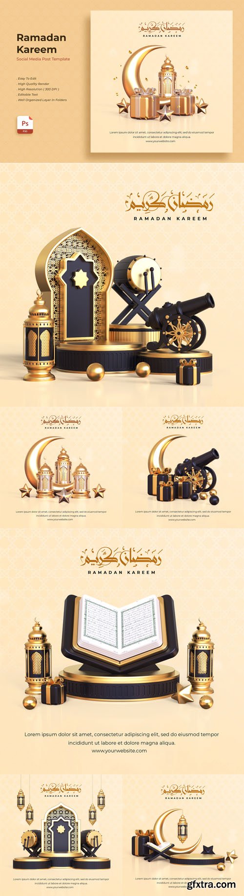 Realistic 3D Composition of Ramadan Greetings - PSD Templates Collection