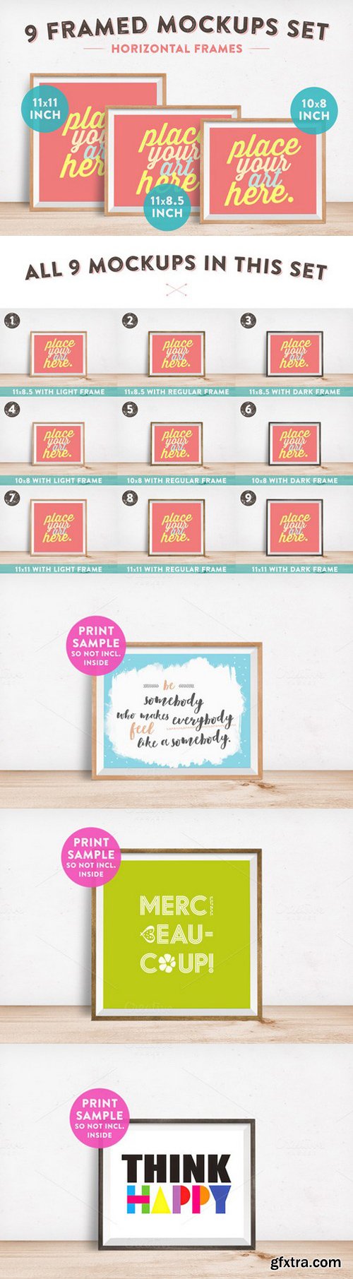 9 Horizontal Framed Mockups Set