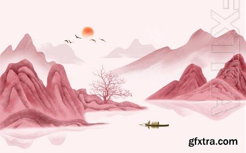 New Chinese style Fortune Dangtou landscape abstract background wall