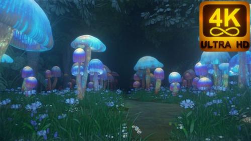 Videohive - Psychedelic 3D dancing in the forest magic mushrooms 120 bpm trippy psilocybin mushroom 4K Vj loop - 37123772 - 37123772
