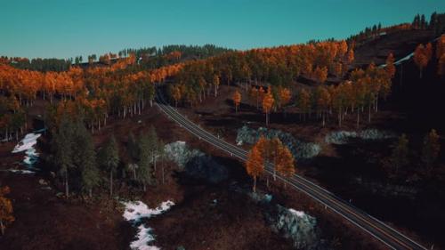 Videohive - Aerial Over a Winding Forest Road in Finland During Sunset - 37096386 - 37096386