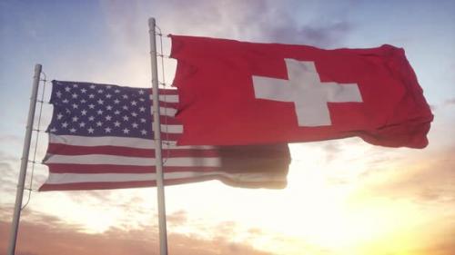 Videohive - Switzerland and United States Flag on Flagpole - 37083284 - 37083284