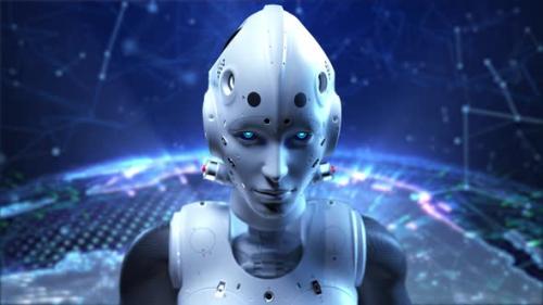 Videohive - the face of a female robot. angry look digital background - 37215380 - 37215380