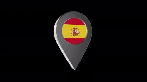 Videohive - 3d Animation Map Pointer With Spain Flag With Alpha Channel- 4K - 37234027 - 37234027