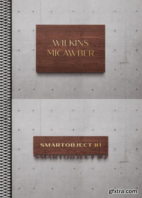 Wooden Gold Sign Logo Mockup on Concrete Wall 334580275