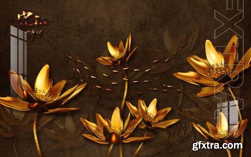 Three-dimensional lotus color relief background wall