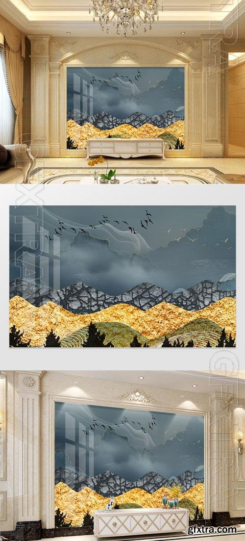 Landscape gilt texture abstract new Chinese style background wall