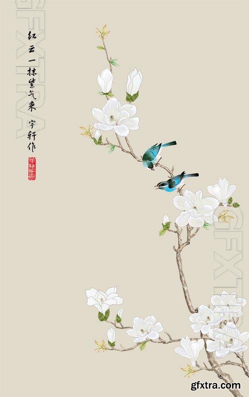 Light luxury flower and bird living room decorative painting