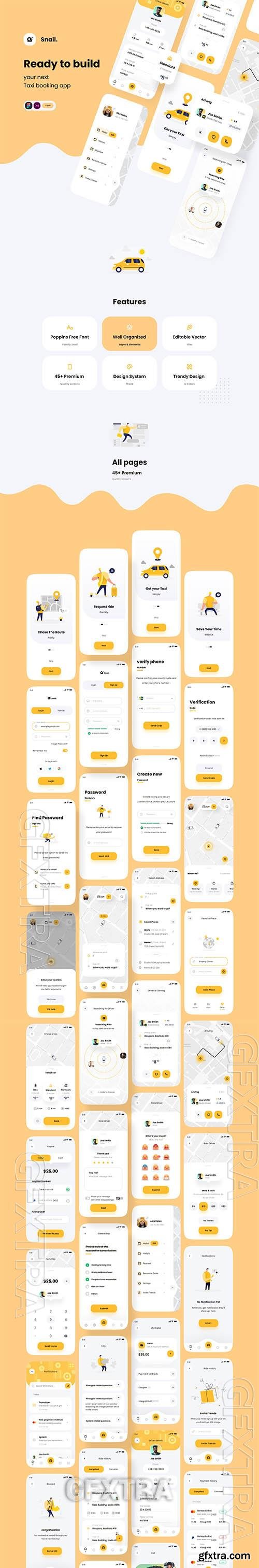 Snail Taxi booking app UI Kit