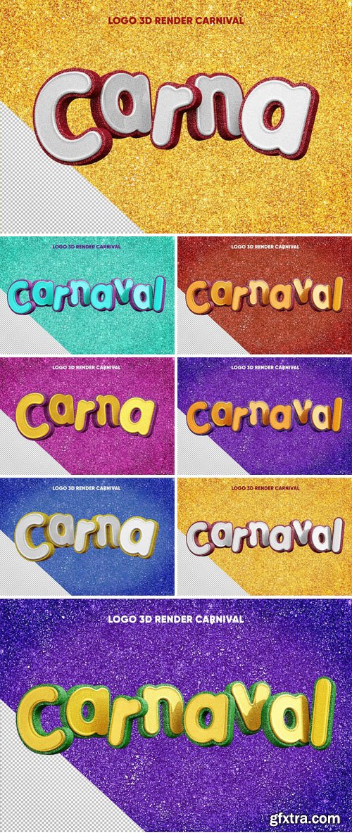 3D Render Carnival Logos - Glitter Text Effects for Photoshop