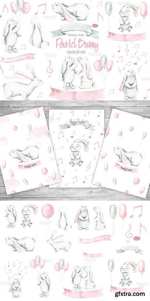 Easter Pastel Bunny clipart Cards