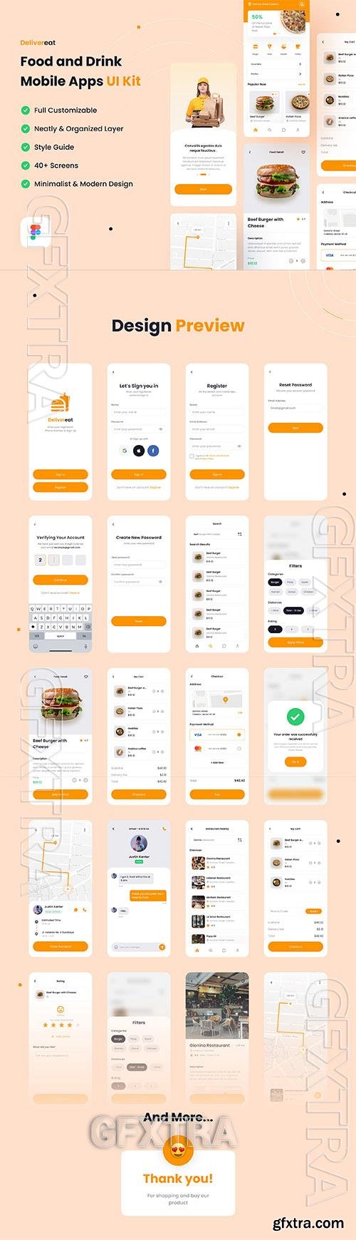 Delivereat - Food and Drink Mobile Apps UI Kit