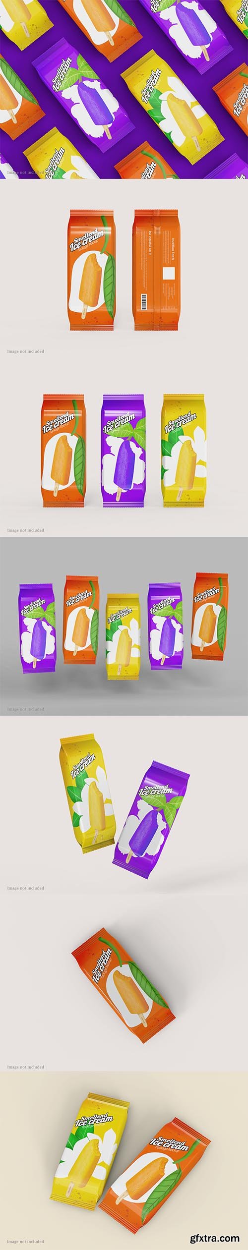 Ice cream popsicle sachet package mockup