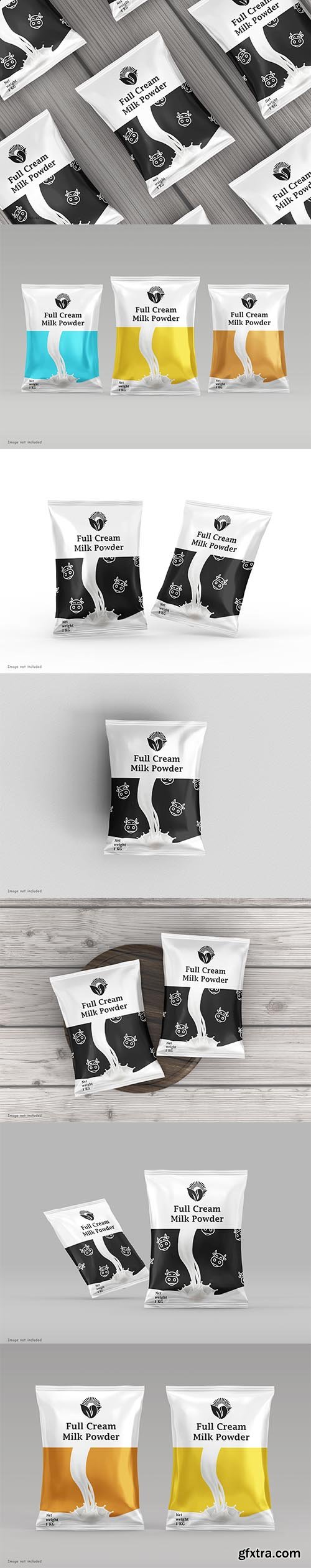 Cream milk powder foil package mockup