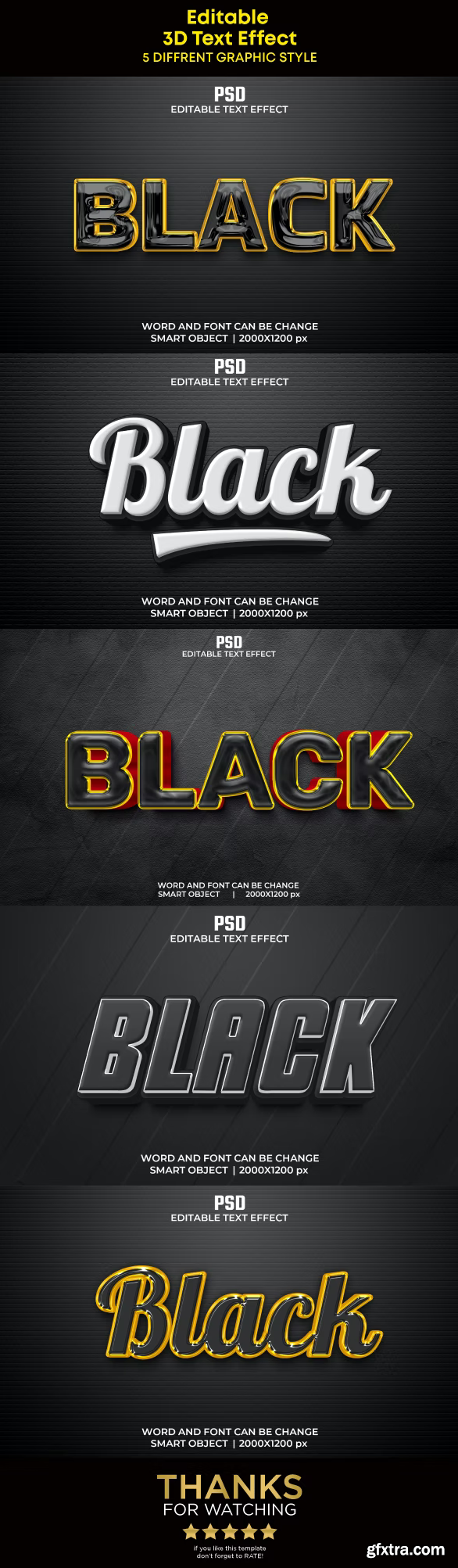 GraphicRiver - 5 Black 3D Editable Text Effects Pack 37083488 » GFxtra