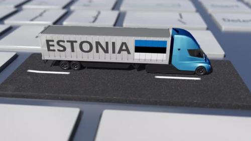 Videohive - Flag of Estonia on Moving Truck and Computer Keyboard - 37335338 - 37335338