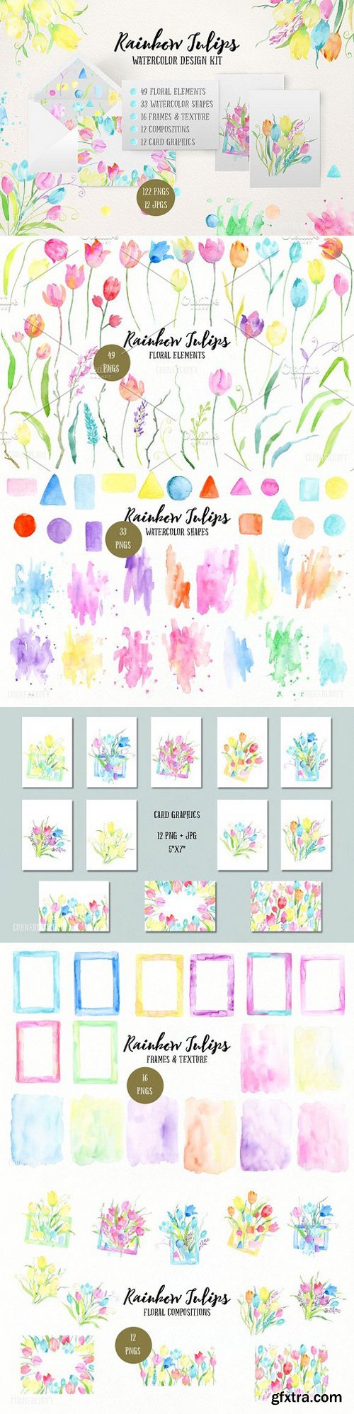 Watercolor Design Kit Rainbow Tulips