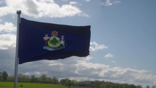 Videohive - Maine Flag on a Flagpole Waving in the Wind in the Sky - 37252389 - 37252389