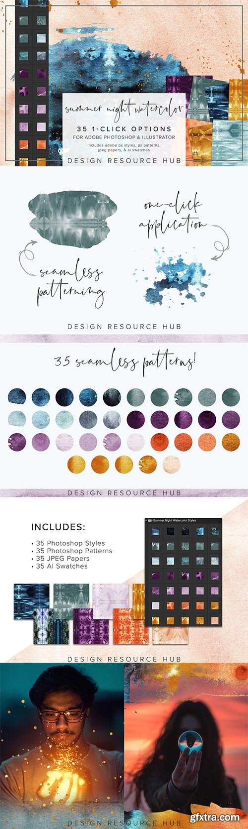 CreativeMarket - Summer Night Watercolor PS Styles 6966100