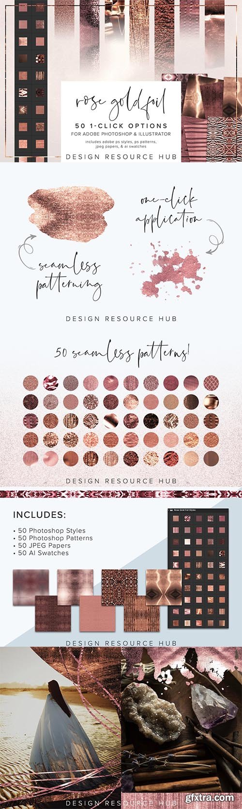 CreativeMarket - Rose Gold Foil PS Layer Style Pack 6966096