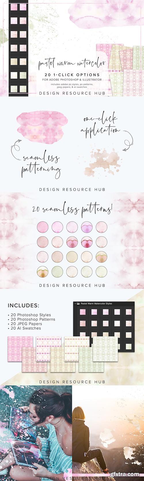 CreativeMarket - Pastel Warm Watercolor PS Styles 6966094