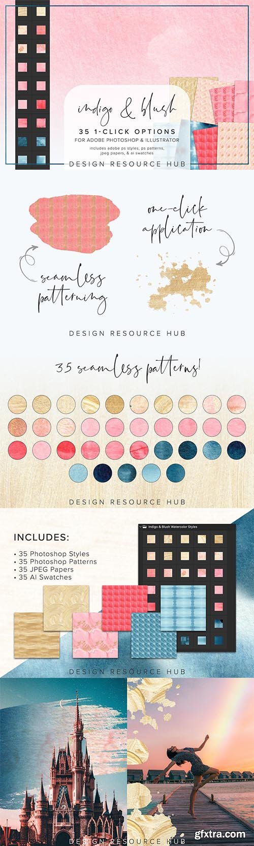 CreativeMarket - Indigo & Blush Watercolor PS Styles 6966031