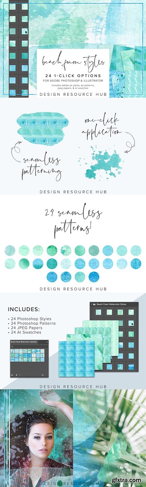 CreativeMarket - Beach Foam Watercolor Layer Styles 6965996