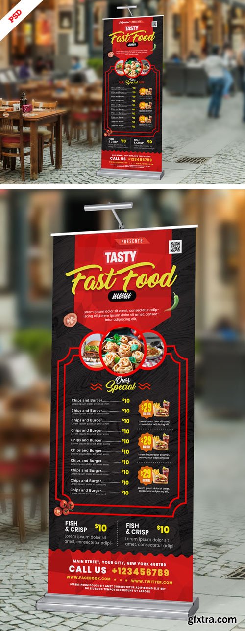 Restaurant Roll-Up Display Banner PSD Template