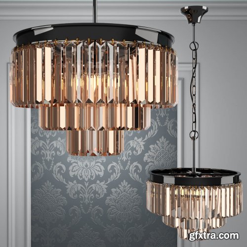 Chandelier RH 1920s Odeon Smoke Glass Fringe - 4 rings