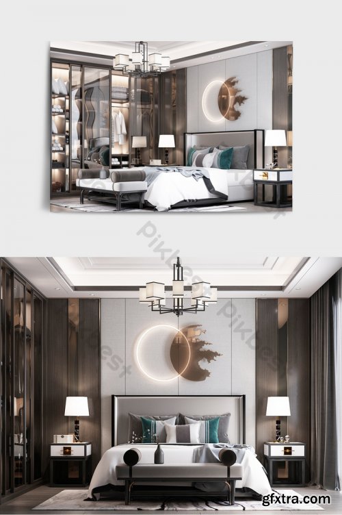 3D new Chinese style bedroom