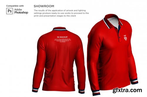 CreativeMarket - 3D Poloshirt Long Sleeve Mockup 6453706