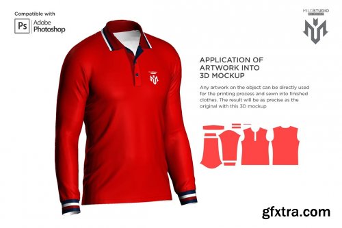 CreativeMarket - 3D Poloshirt Long Sleeve Mockup 6453706