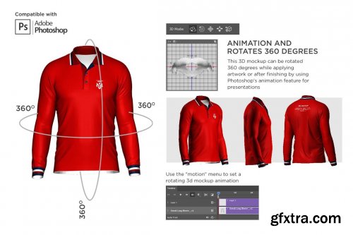 CreativeMarket - 3D Poloshirt Long Sleeve Mockup 6453706