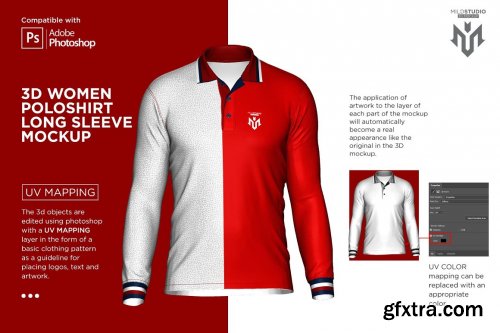 CreativeMarket - 3D Poloshirt Long Sleeve Mockup 6453706