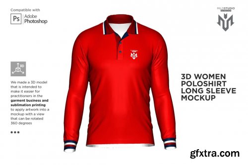 CreativeMarket - 3D Poloshirt Long Sleeve Mockup 6453706