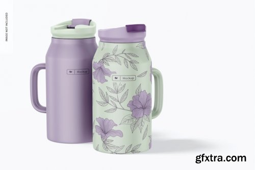 Stainless steel thermos mockup 