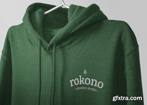 Close up embroidery logo of hoodie mockup