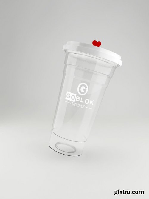 Transparent plastic juice glass mockup