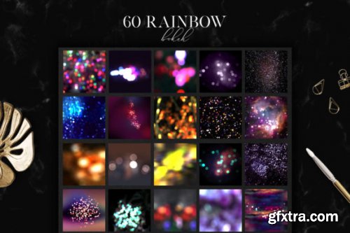 60 Rainbow Bokeh Overlays, Light Effects