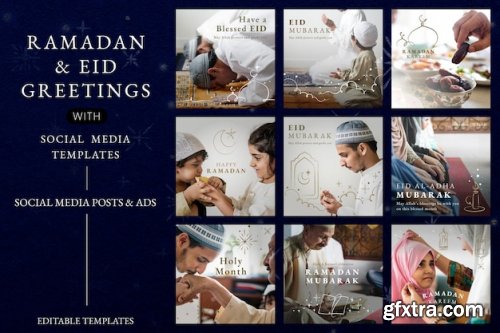 Ramadan and eid greetings psd social media post set