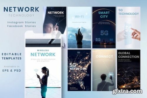  5g communication technology template psd futuristic ocial media story collection