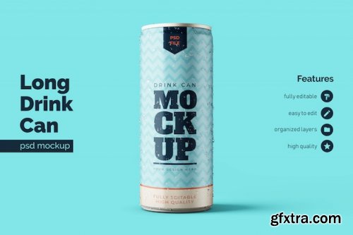 Realistic Long Metallic Drink Can Mockups 