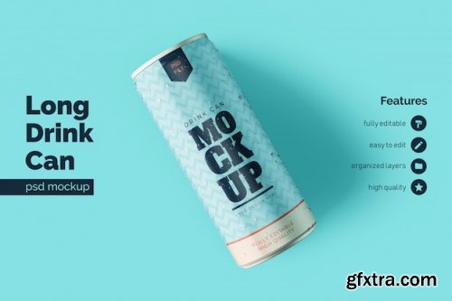 Realistic Long Metallic Drink Can Mockups 