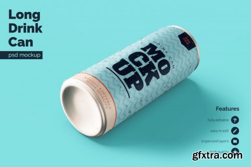 Realistic Long Metallic Drink Can Mockups 