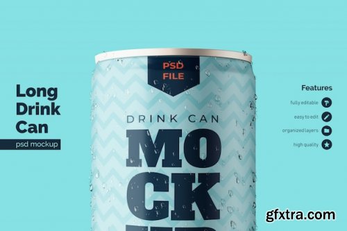 Realistic Long Metallic Drink Can Mockups 