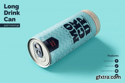 Realistic Long Metallic Drink Can Mockups 